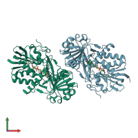 PDB entry 1l9e coloured by chain, front view.