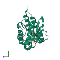 PDB entry 1l9g coloured by chain, side view.