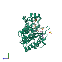 PDB entry 1l9k coloured by chain, side view.