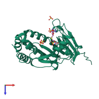 PDB entry 1l9k coloured by chain, top view.