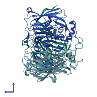 PDB entry 1l9r coloured by chain, side view.