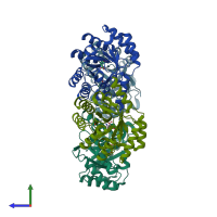 PDB entry 1l9w coloured by chain, side view.