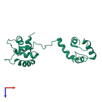 PDB entry 1la0 coloured by chain, top view.