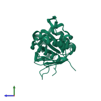PDB entry 1la1 coloured by chain, side view.