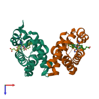 PDB entry 1la6 coloured by chain, top view.