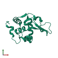 PDB entry 1laa coloured by chain, front view.