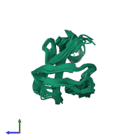 PDB entry 1lab coloured by chain, ensemble of 11 models, side view.