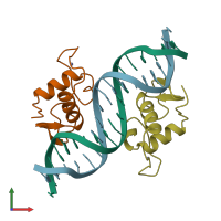 PDB entry 1lat coloured by chain, front view.