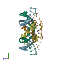 PDB entry 1lat coloured by chain, side view.