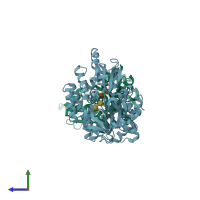 PDB entry 1lax coloured by chain, side view.