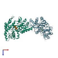 PDB entry 1lax coloured by chain, top view.