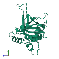PDB entry 1lay coloured by chain, side view.