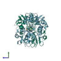 PDB entry 1lb9 coloured by chain, side view.