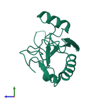 Monomeric assembly 1 of PDB entry 1lba coloured by chemically distinct molecules, side view.
