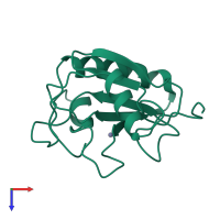 Monomeric assembly 1 of PDB entry 1lba coloured by chemically distinct molecules, top view.