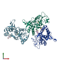 PDB entry 1lbc coloured by chain, front view.