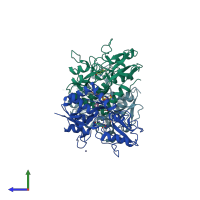 PDB entry 1lbc coloured by chain, side view.