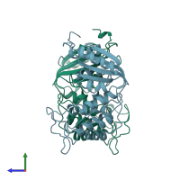 PDB entry 1lbe coloured by chain, side view.