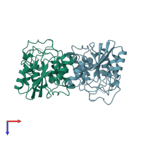 PDB entry 1lbe coloured by chain, top view.