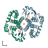 PDB entry 1lbk coloured by chain, front view.