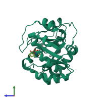 PDB entry 1lbl coloured by chain, side view.