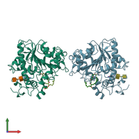 PDB entry 1lbt coloured by chain, front view.