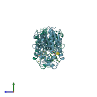 PDB entry 1lbt coloured by chain, side view.