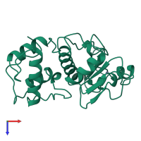 PDB entry 1lbu coloured by chain, top view.