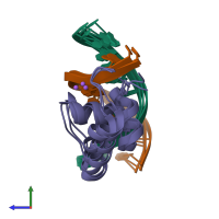 PDB entry 1lcd coloured by chain, ensemble of 3 models, side view.