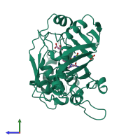 PDB entry 1lce coloured by chain, side view.