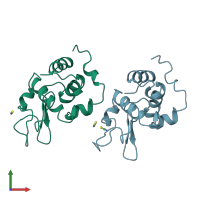 PDB entry 1lcn coloured by chain, front view.