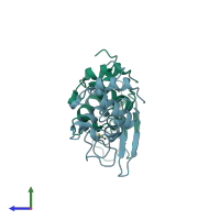 PDB entry 1lcn coloured by chain, side view.