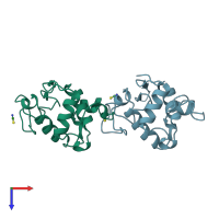 PDB entry 1lcn coloured by chain, top view.