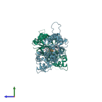 PDB entry 1lcu coloured by chain, side view.