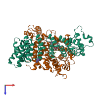 PDB entry 1ld7 coloured by chain, top view.