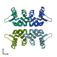 PDB entry 1ldd coloured by chain, front view.