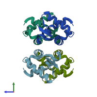 PDB entry 1ldd coloured by chain, side view.