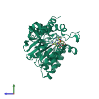 PDB entry 1ldg coloured by chain, side view.