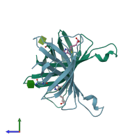 PDB entry 1ldq coloured by chain, side view.