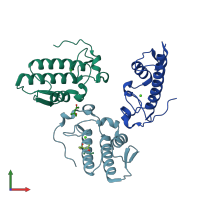 PDB entry 1le6 coloured by chain, front view.