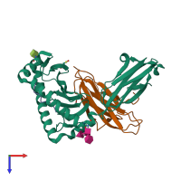 PDB entry 1lek coloured by chain, top view.