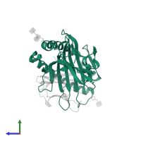 H-2 class I histocompatibility antigen, K-B alpha chain in PDB entry 1lek, assembly 1, side view.