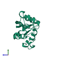 PDB entry 1leo coloured by chain, side view.