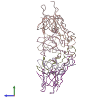 PDB entry 1lep coloured by chain, side view.