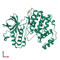 PDB entry 1lez coloured by chain, front view.