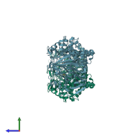 PDB entry 1lf6 coloured by chain, side view.