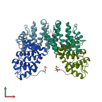 PDB entry 1lf8 coloured by chain, front view.