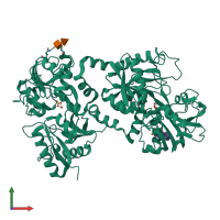 PDB entry 1lfg coloured by chain, front view.