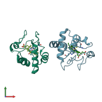 PDB entry 1lfm coloured by chain, front view.