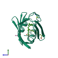 PDB entry 1lfo coloured by chain, side view.